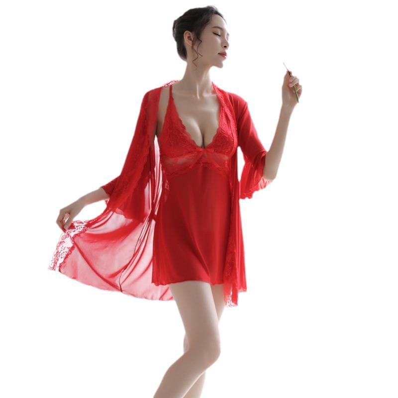 suspender pajamas nightgown set lace home robe sexy underwear (1322)