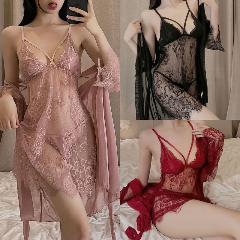 nightdress three-piece set pure desire style pajamas temptation women (7777)