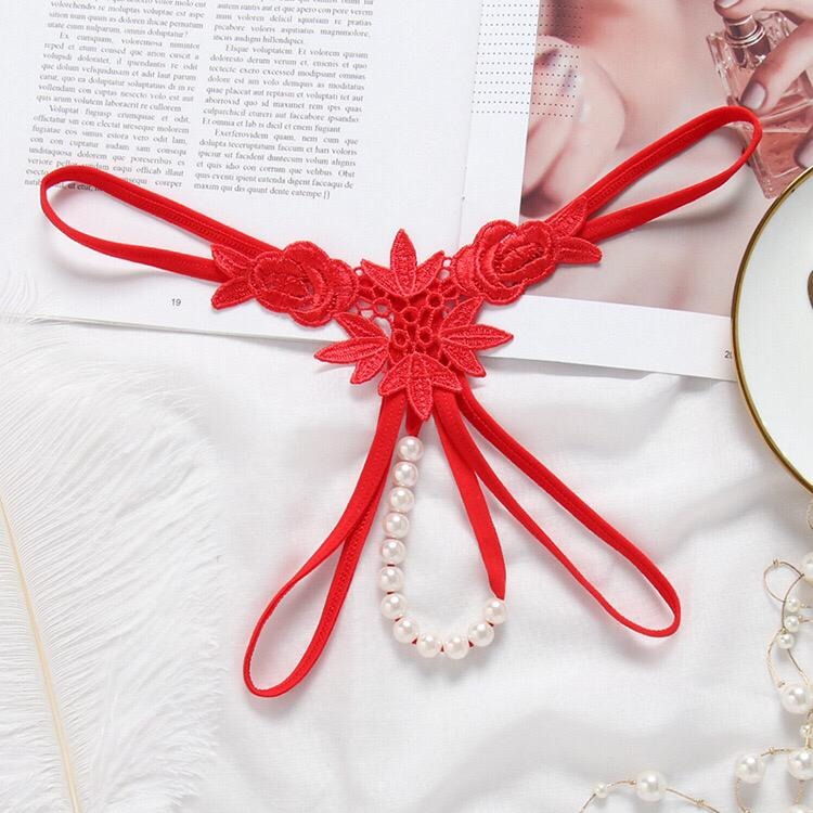 T Panties Female Underwear Lace Seamless Thongs Women's Pants Sexy Pearl Erotic Women Crotchless ( 14 )