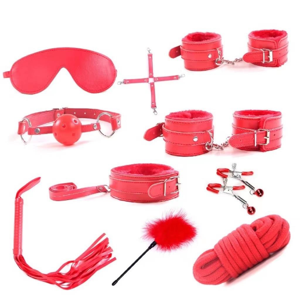 10 PCS Fetish Kits Bed Restraints Bondage Plush PU Sexy Flirting Alternative Toys Tied BDSM Bondage Suit