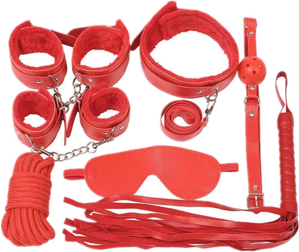 7pcs Leather BDSM Kits Bondage Set Slave Handcuffs Neck Collar Gag Whip SM Sex Toys for Women Couples Gay Adult