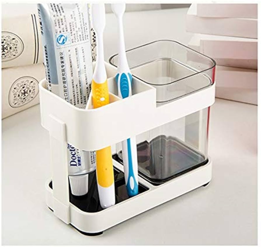 Toothbrush And Toothpaste Stand Holder With 1 Cups For Bathroom Storage Organizer