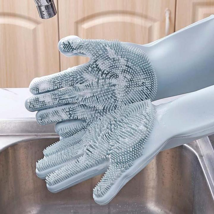 1 Pair of Silicone Gloves Kitchen Cleaning Dishwashing Gloves