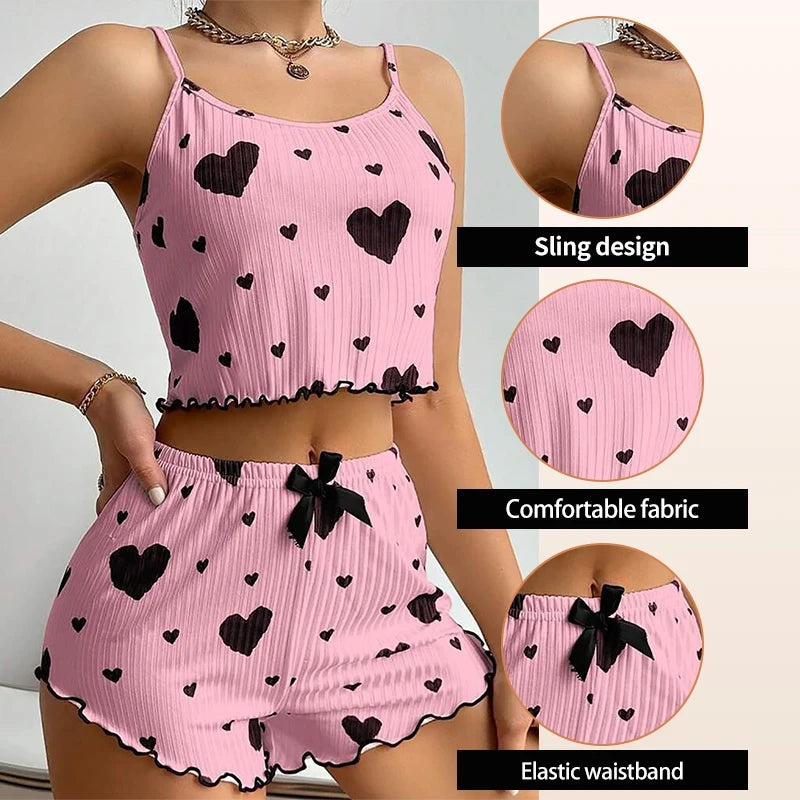 Women's Polyester Sleeveless Shorts Sleepwear Set – Soft & Comfortable Home Wear — Image 4